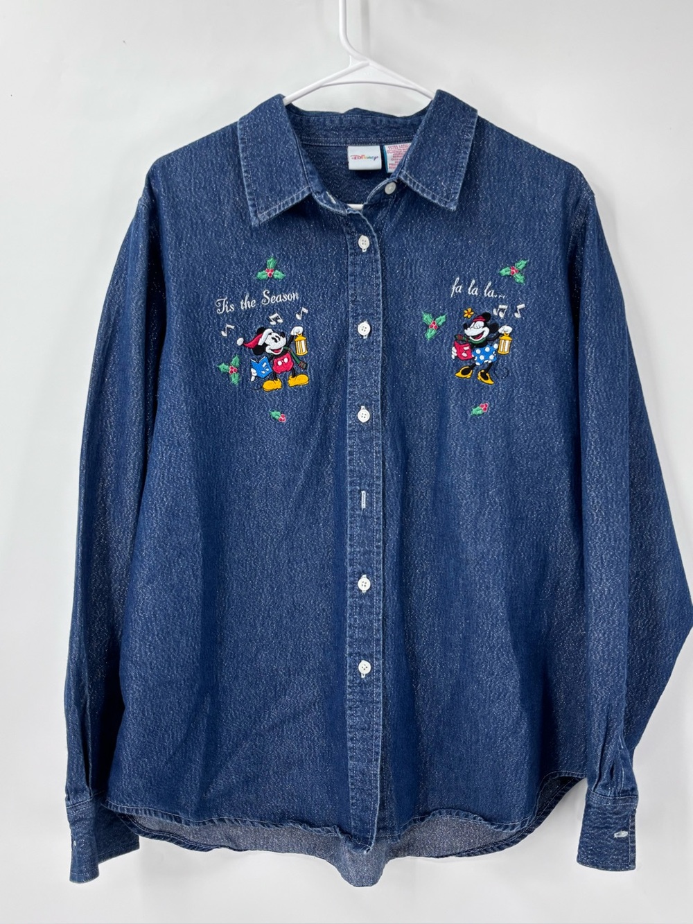 Disney Dark Blue Denim Button-Front Shirt with Mickey Embroidery